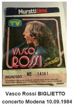 Biglietto concerto Vasco Rossi 10 settembre 1984 Modena