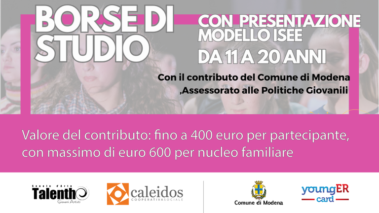 Contributi economici per sostenere la partecipazione di adolescenti e giovani alle attività artistiche della Scuola d'Arte Talentho: scadenza prorogata al 30 gennaio 2024 Contributi economici per sostenere la partecipazione di adolescenti e giovani alle attività artistiche della Scuola d'Arte Talentho: scadenza prorogata al 30 gennaio 2024
